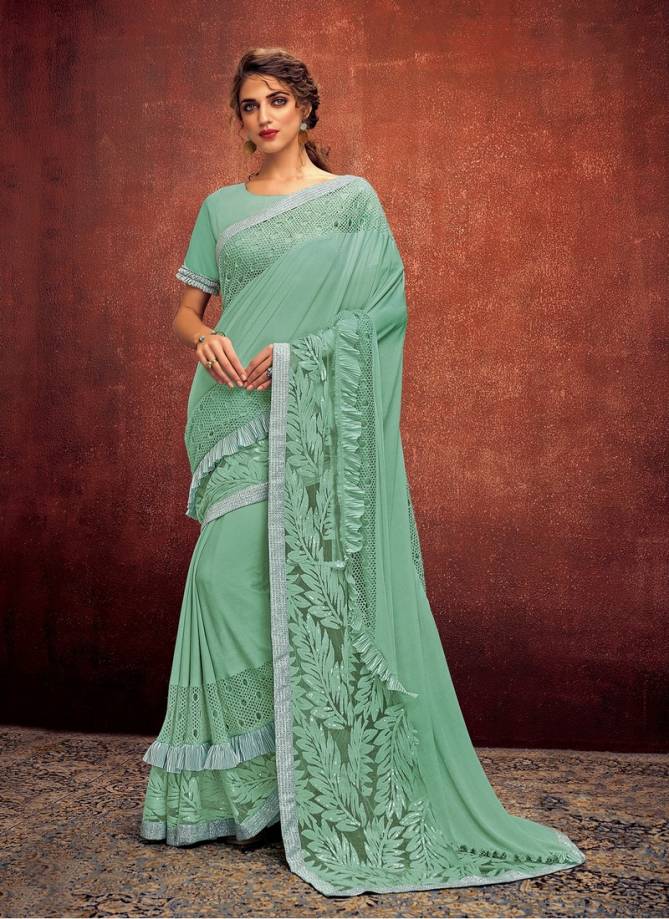MAHOTSAV ESTELLA Latest Designer Fancy Praty Wear Self Striped Fabric Sequins And Thread Embroidery Lycra Heavy Saree Collection